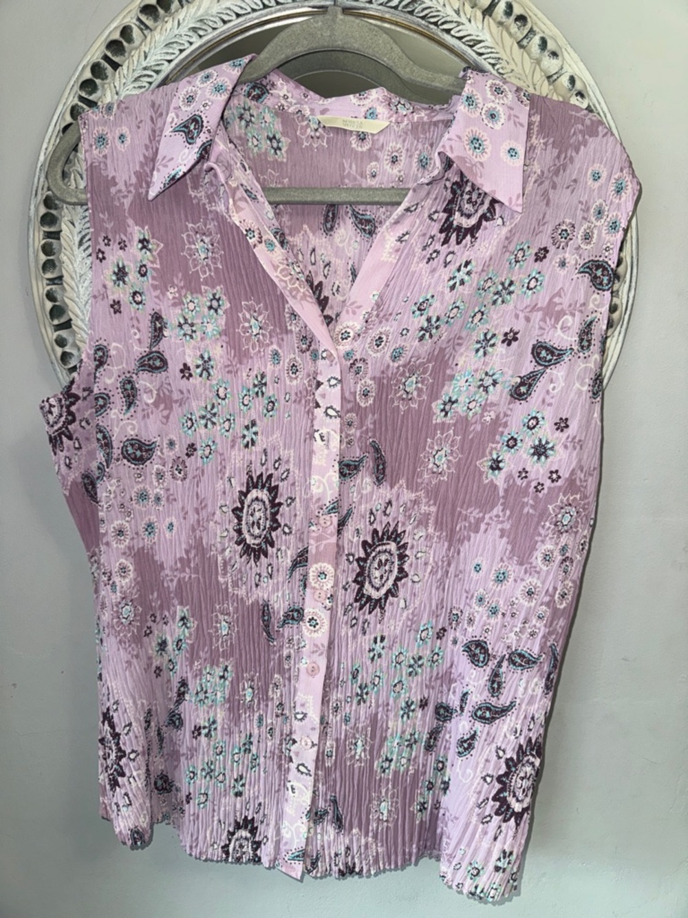 Marks & Spencer Lavender Floral Sleeveless Button-Front Blouse